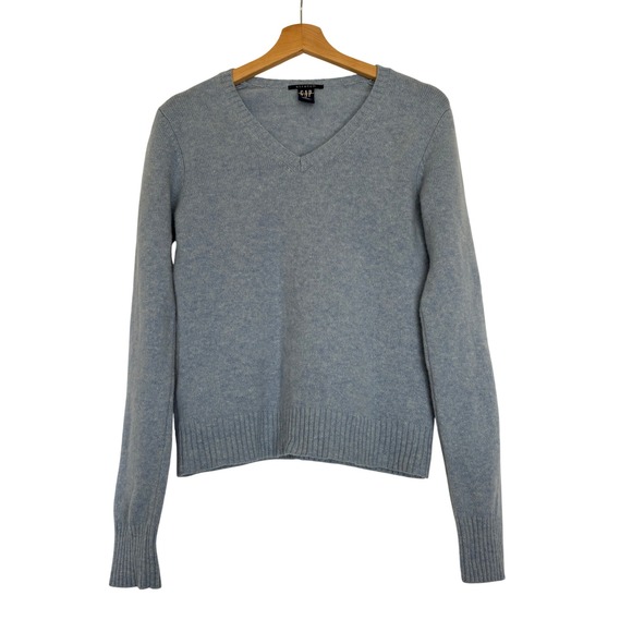 GAP Sweaters - Gap Womens Light Blue Lambswool Blend V-Neck Stretch Sweater Size M